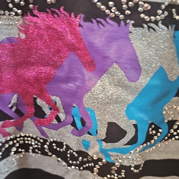 Copper Key Girls Striped Layered Shirt with Horse Glitter Design Size 14 - Picture 5 of 8